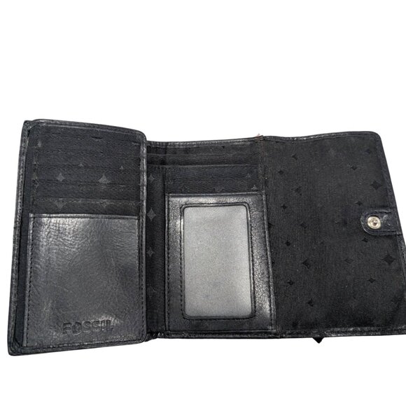 SOLD Fossil Black Pebbled Leather Maddox Tri Fold Folding Wallet 5.5" x 3.5" - Picture 7 of 11